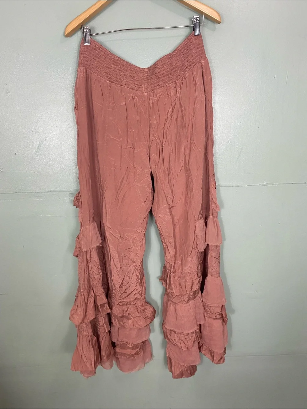 Free People Rock & Frill Trousers Mauve Pink Large Ruffle Tiered